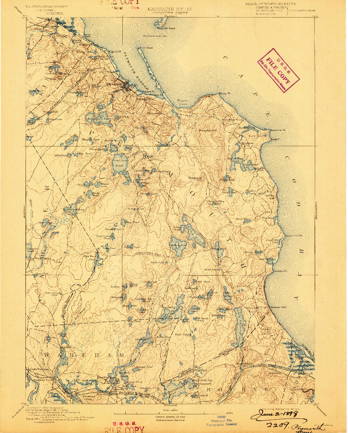 USGS 1:62500-SCALE QUADRANGLE FOR PLYMOUTH, MA 1894