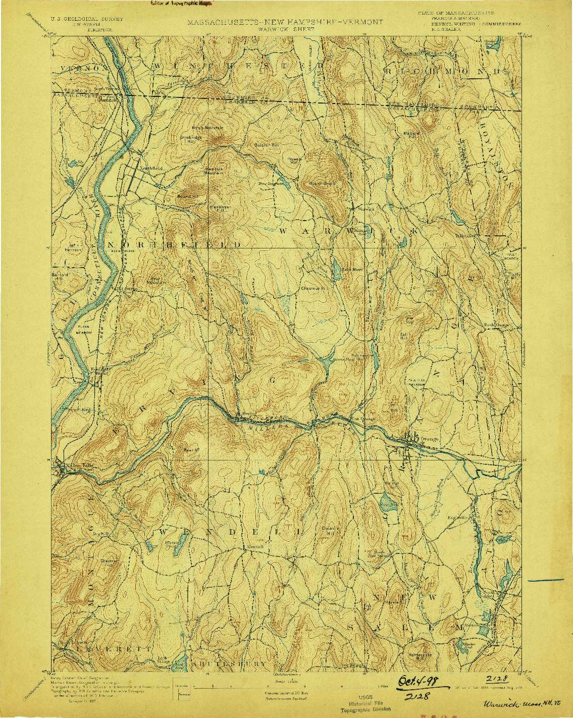 USGS 1:62500-SCALE QUADRANGLE FOR WARWICK, MA 1894