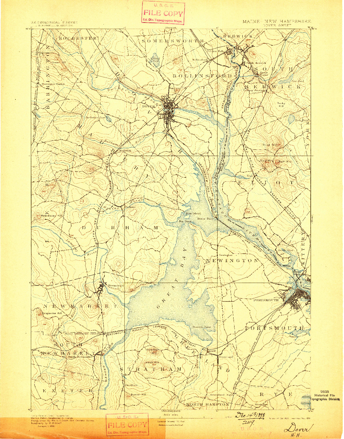 USGS 1:62500-SCALE QUADRANGLE FOR DOVER, ME 1893