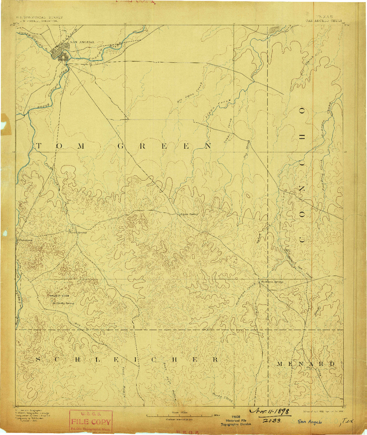 USGS 1:125000-SCALE QUADRANGLE FOR SAN ANGELO, TX 1892