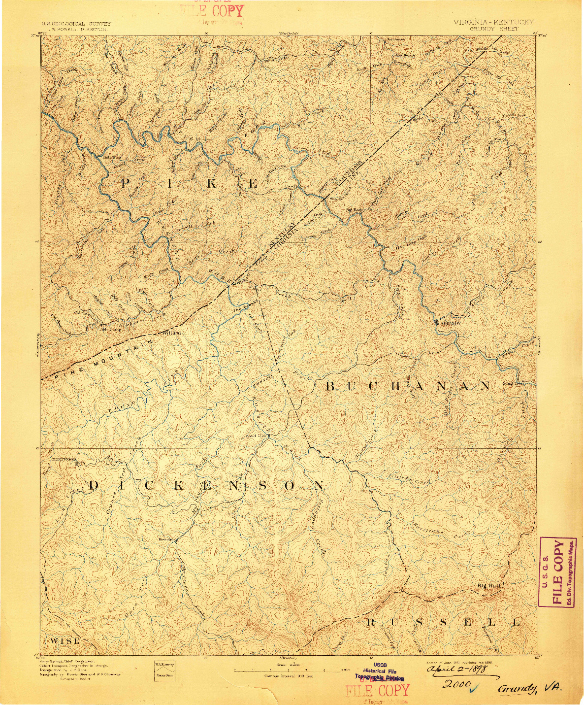 USGS 1:125000-SCALE QUADRANGLE FOR GRUNDY, VA 1892