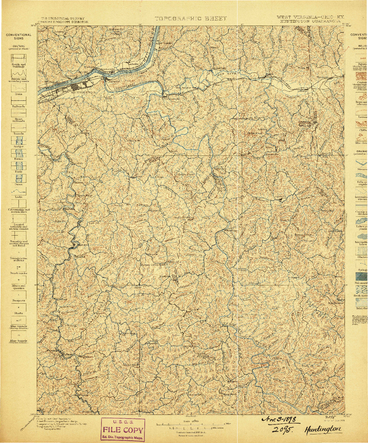 USGS 1:125000-SCALE QUADRANGLE FOR HUNTINGTON, WV 1898