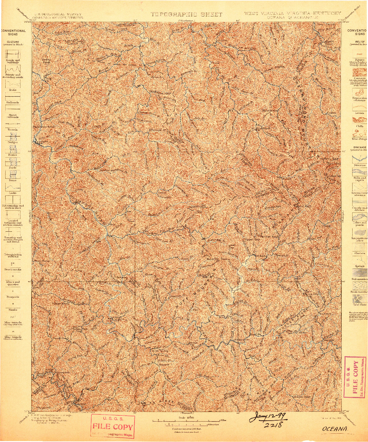 USGS 1:125000-SCALE QUADRANGLE FOR OCEANA, WV 1898