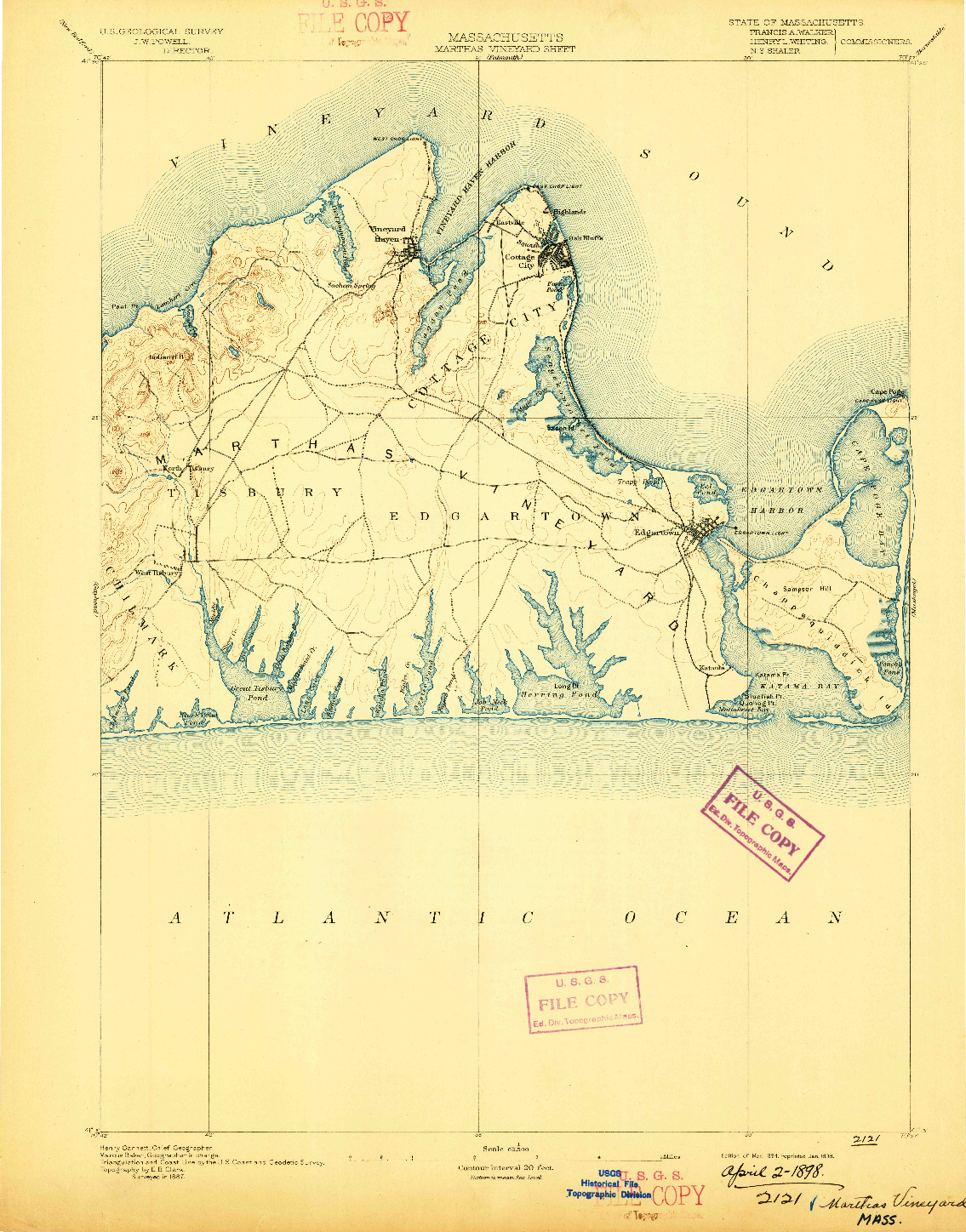 USGS 1:62500-SCALE QUADRANGLE FOR MARTHAS VINEYARD, MA 1894