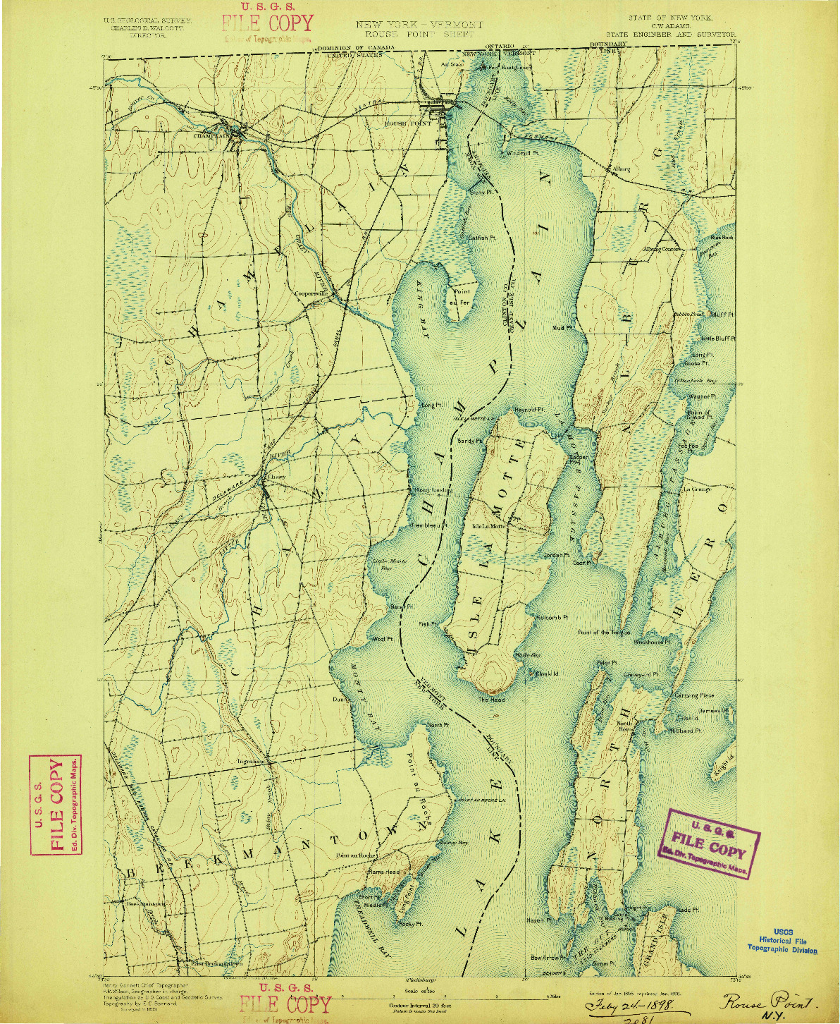 USGS 1:62500-SCALE QUADRANGLE FOR ROUSE POINT, NY 1895