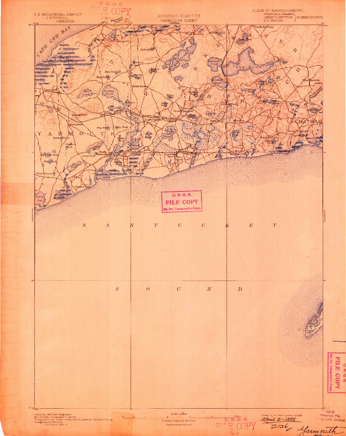 USGS 1:62500-SCALE QUADRANGLE FOR YARMOUTH, MA 1893