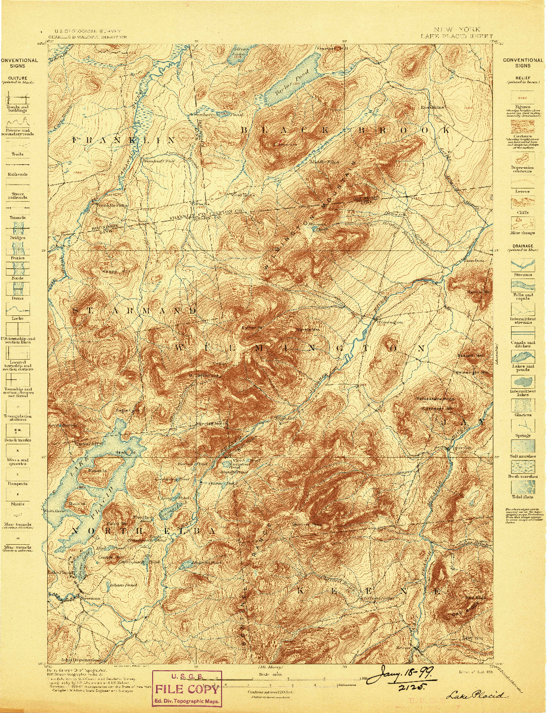 USGS 1:62500-SCALE QUADRANGLE FOR LAKE PLACID, NY 1898