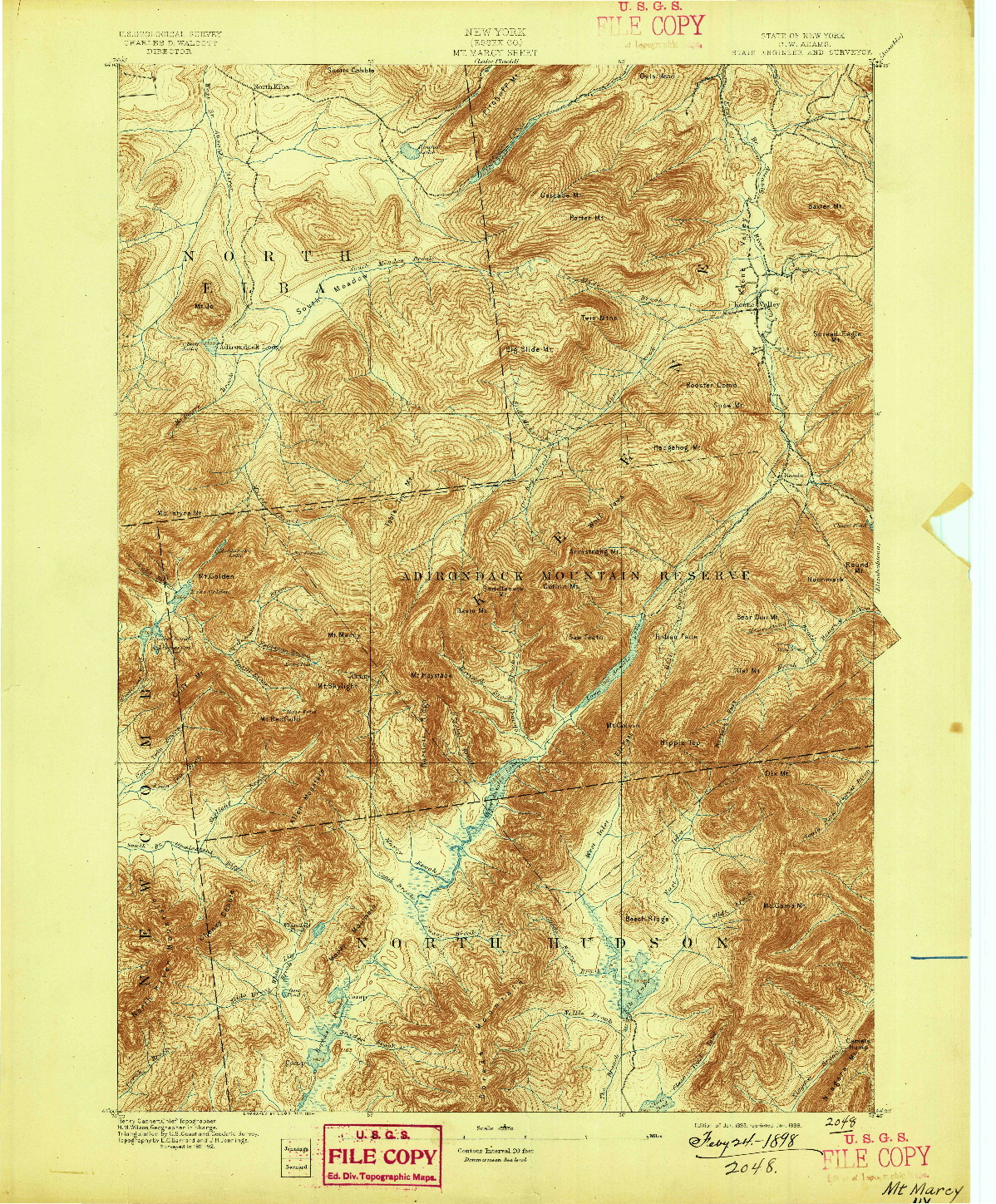 USGS 1:62500-SCALE QUADRANGLE FOR MT. MARCY, NY 1895