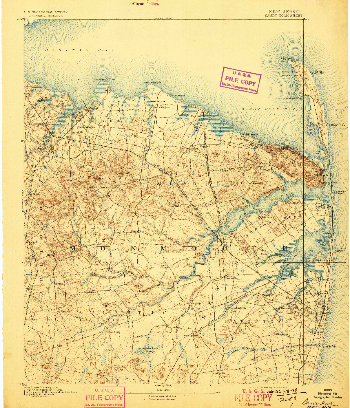 USGS 1:62500-SCALE QUADRANGLE FOR SANDY HOOK, NJ 1893