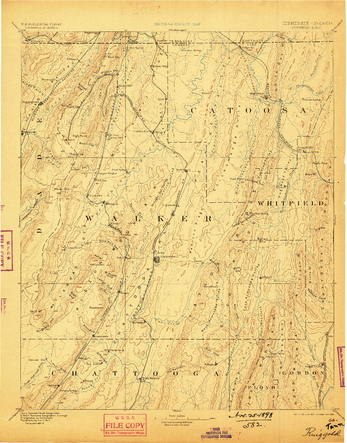 USGS 1:125000-SCALE QUADRANGLE FOR RINGGOLD, TN 1892