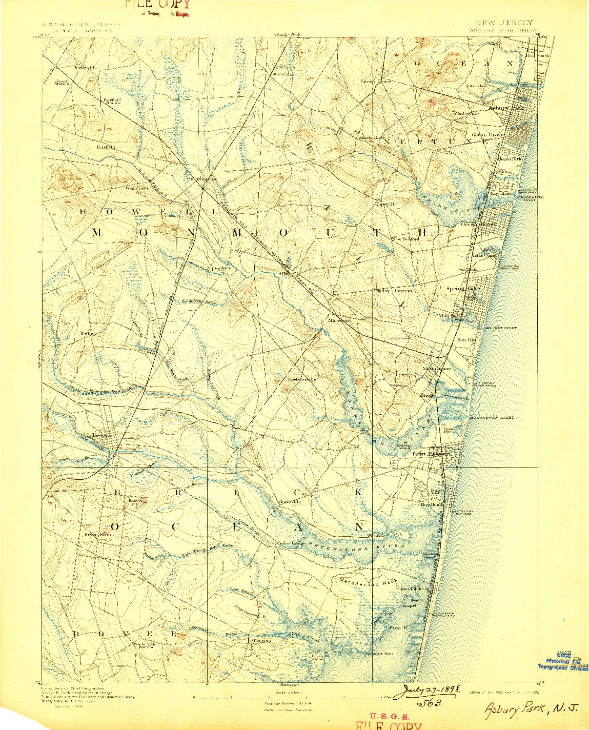 USGS 1:62500-SCALE QUADRANGLE FOR ASBURY PARK, NJ 1893