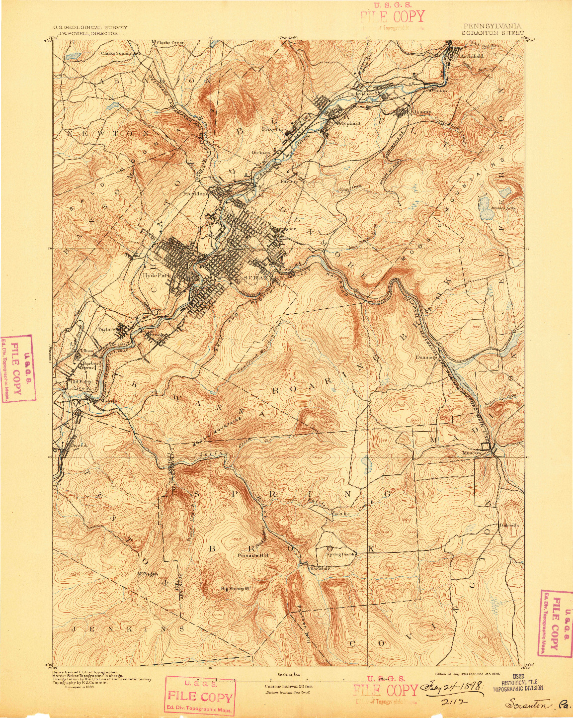 USGS 1:62500-SCALE QUADRANGLE FOR SCRANTON, PA 1893