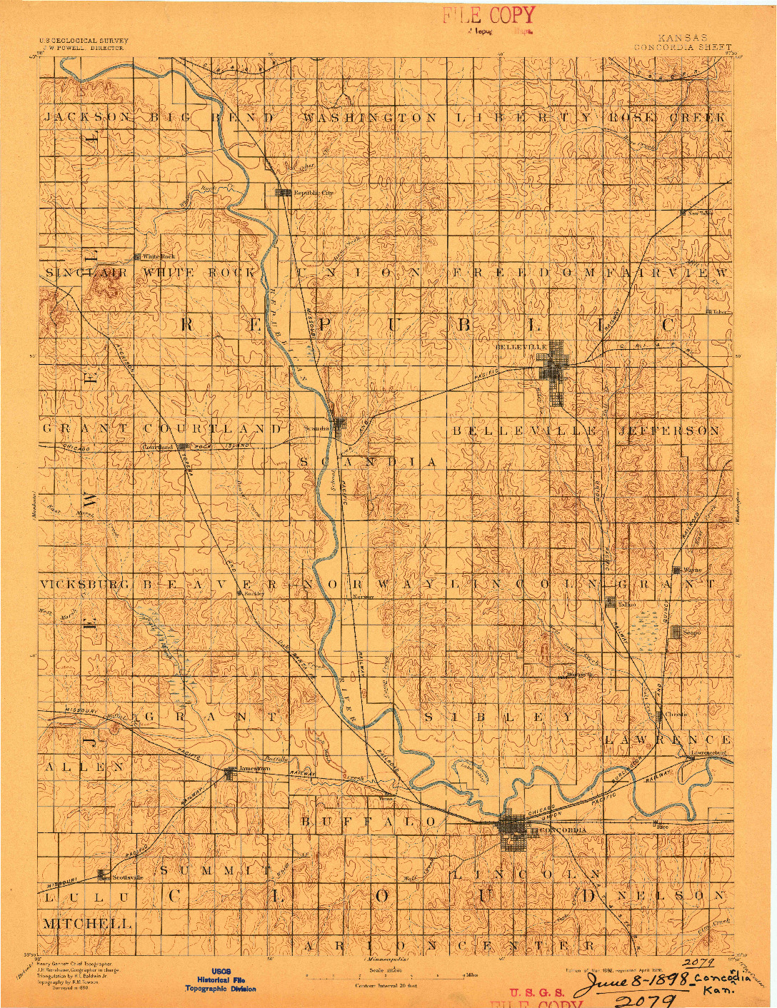 USGS 1:125000-SCALE QUADRANGLE FOR CONCORDIA, KS 1892