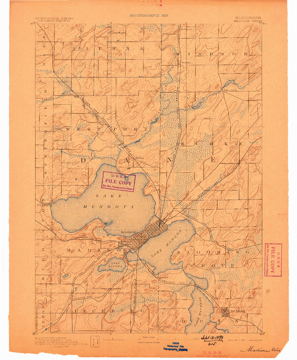 USGS 1:62500-SCALE QUADRANGLE FOR MADISON, WI 1892