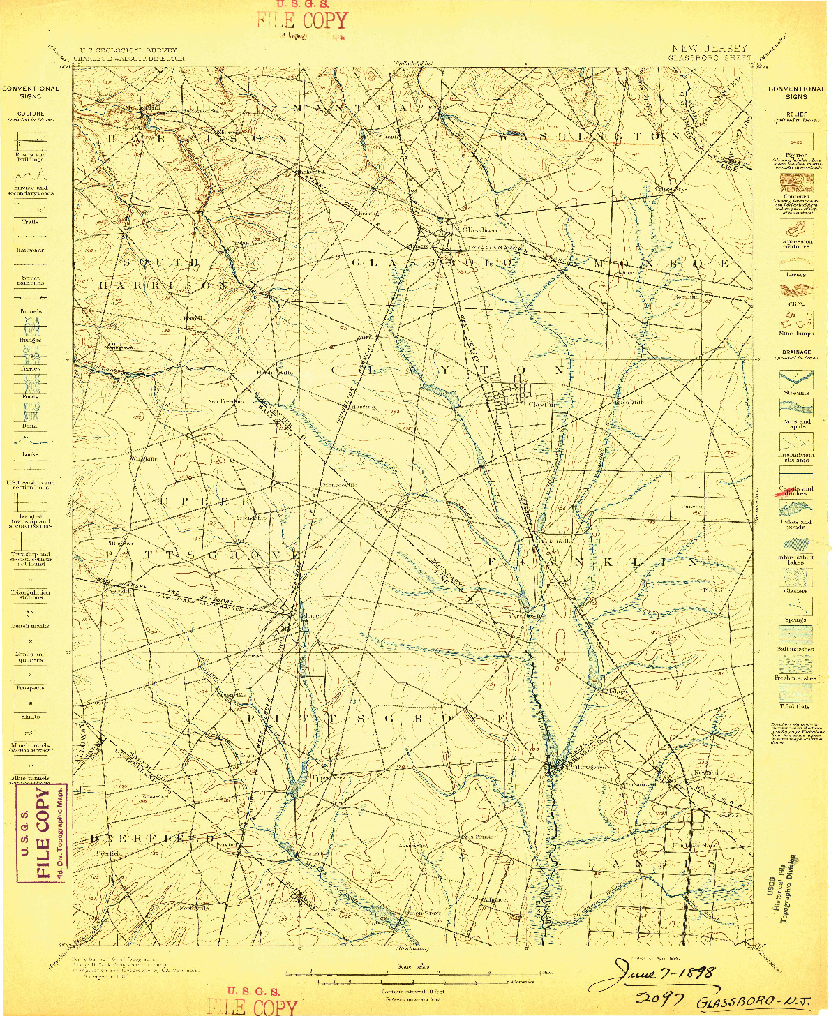USGS 1:62500-SCALE QUADRANGLE FOR GLASSBORO, NJ 1898