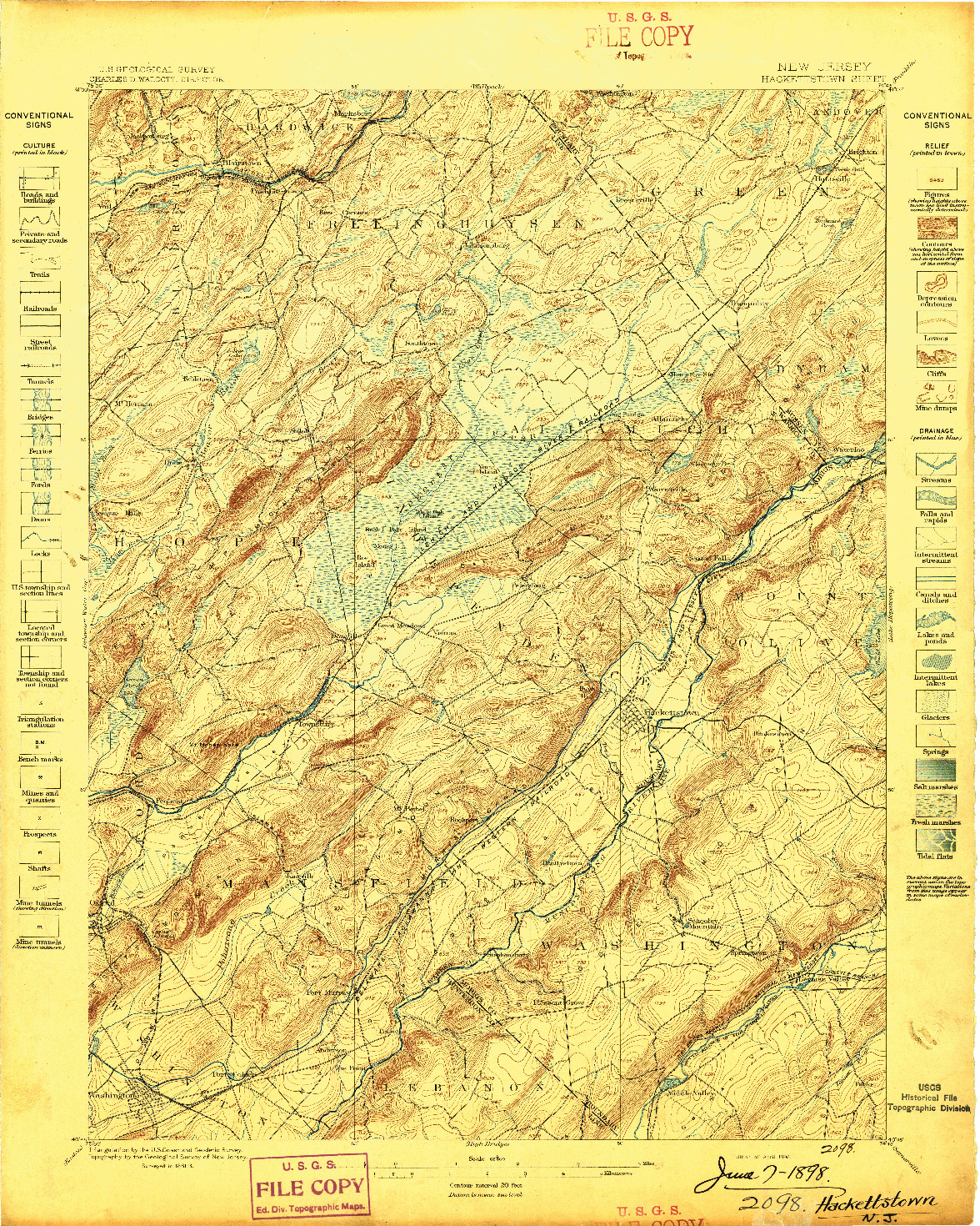USGS 1:62500-SCALE QUADRANGLE FOR HACKETTSTOWN, NJ 1898