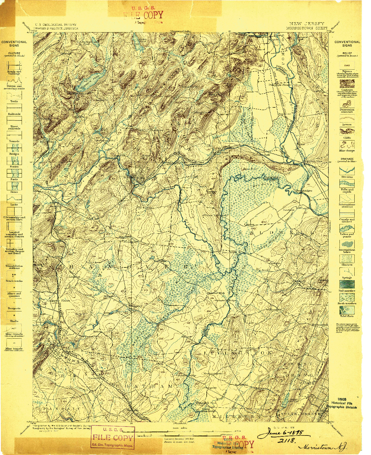 USGS 1:62500-SCALE QUADRANGLE FOR MORRISTOWN, NJ 1898