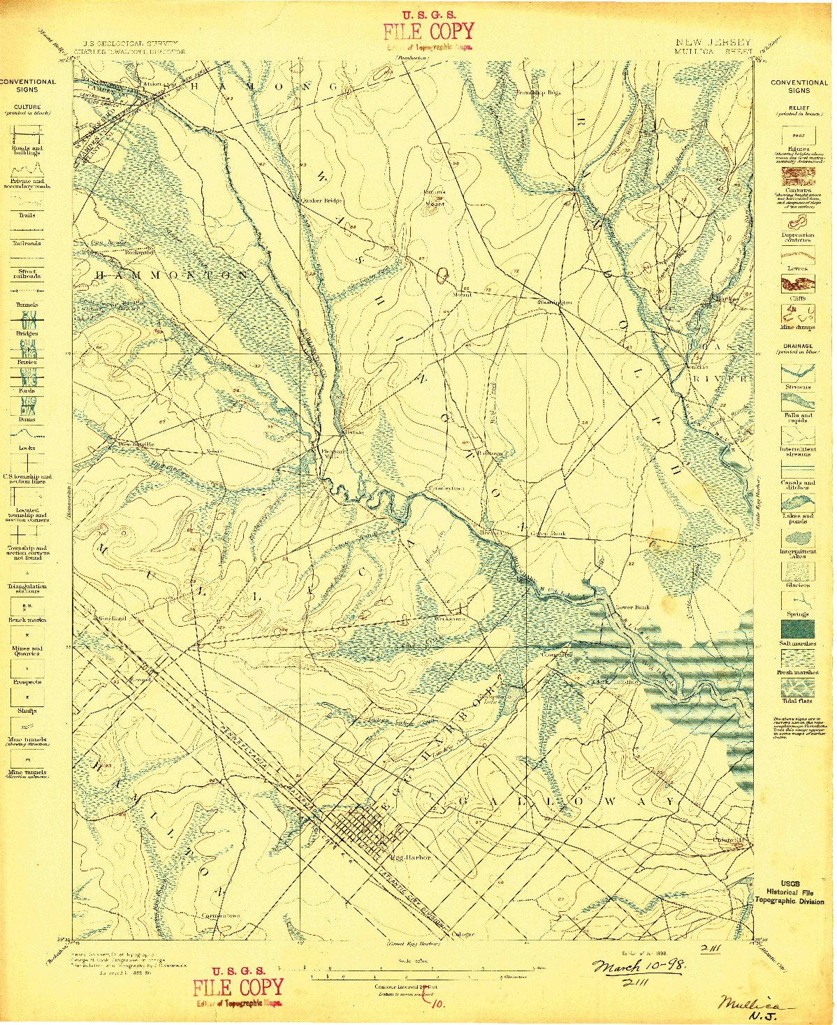 USGS 1:62500-SCALE QUADRANGLE FOR MULLICA, NJ 1898