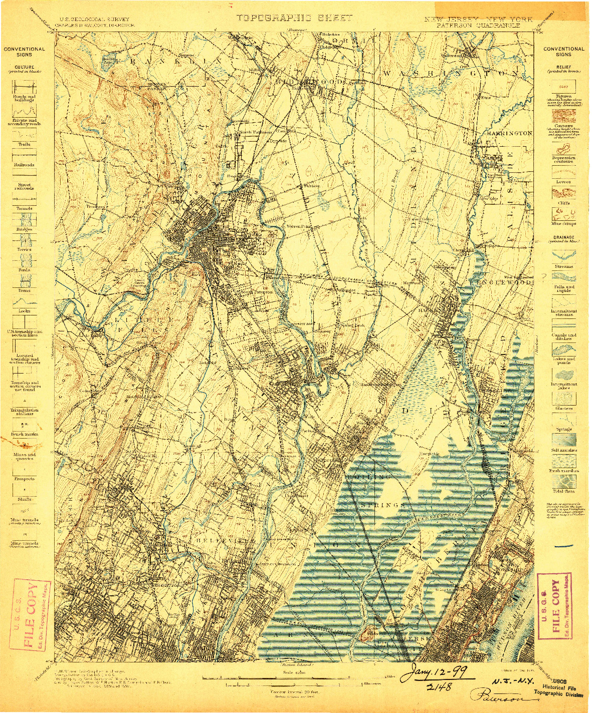 USGS 1:62500-SCALE QUADRANGLE FOR PATERSON, NJ 1898