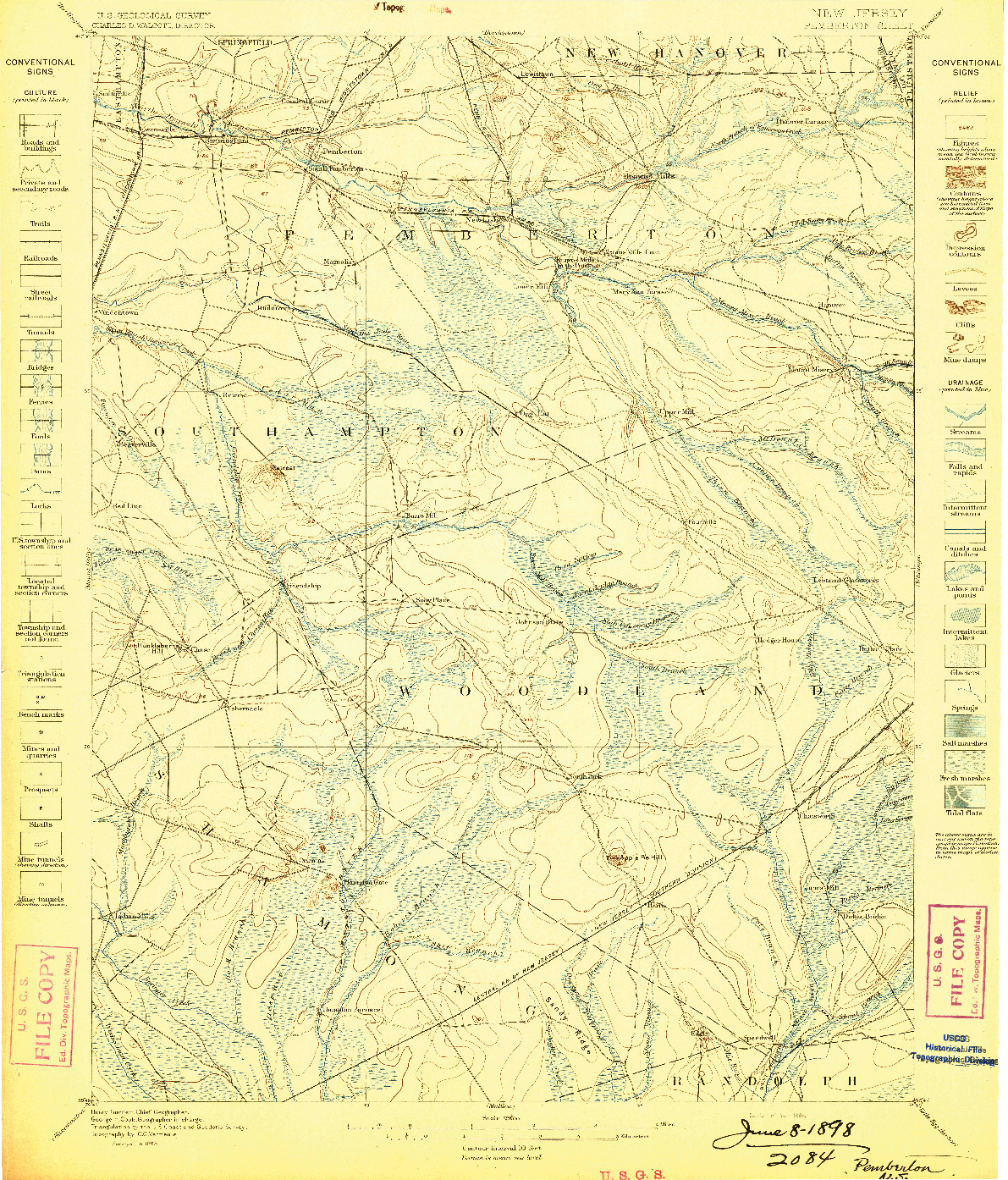 USGS 1:62500-SCALE QUADRANGLE FOR PEMBERTON, NJ 1898