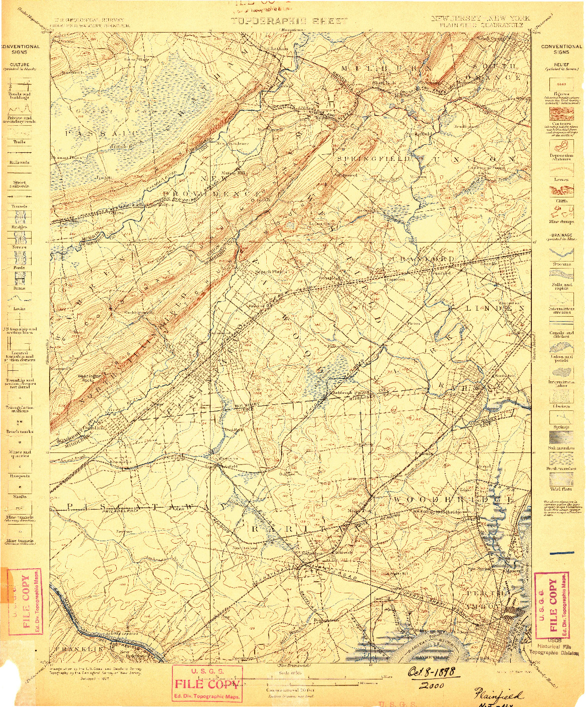 USGS 1:62500-SCALE QUADRANGLE FOR PLAINFIELD, NJ 1898