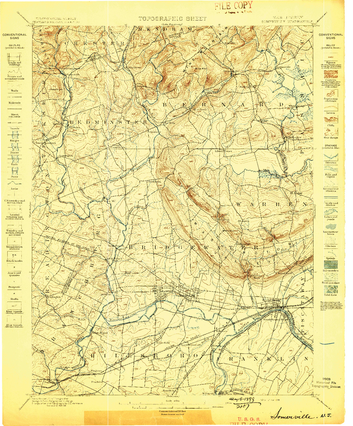 USGS 1:62500-SCALE QUADRANGLE FOR SOMERVILLE, NJ 1898