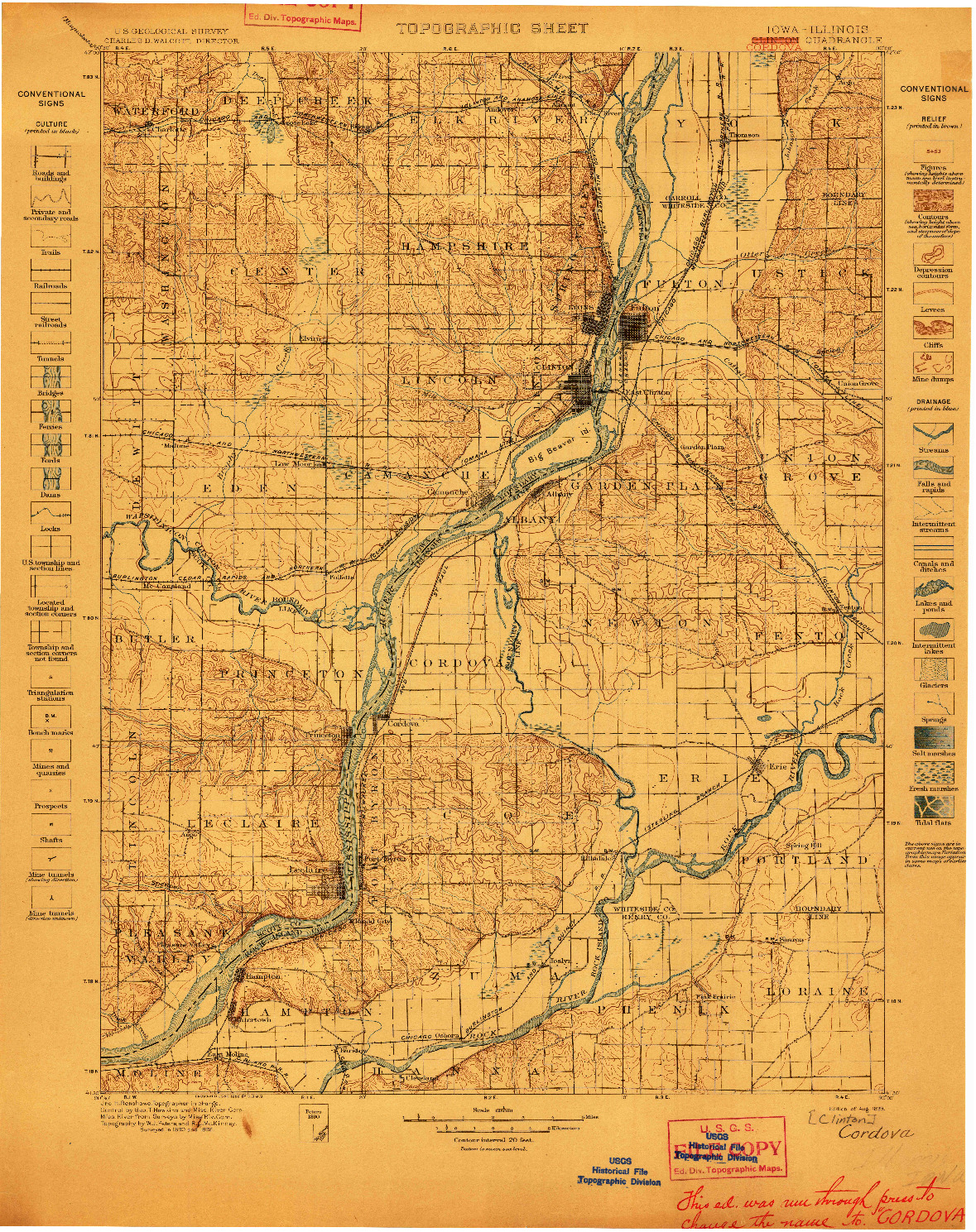 USGS 1:125000-SCALE QUADRANGLE FOR CORDOVA, IA 1899