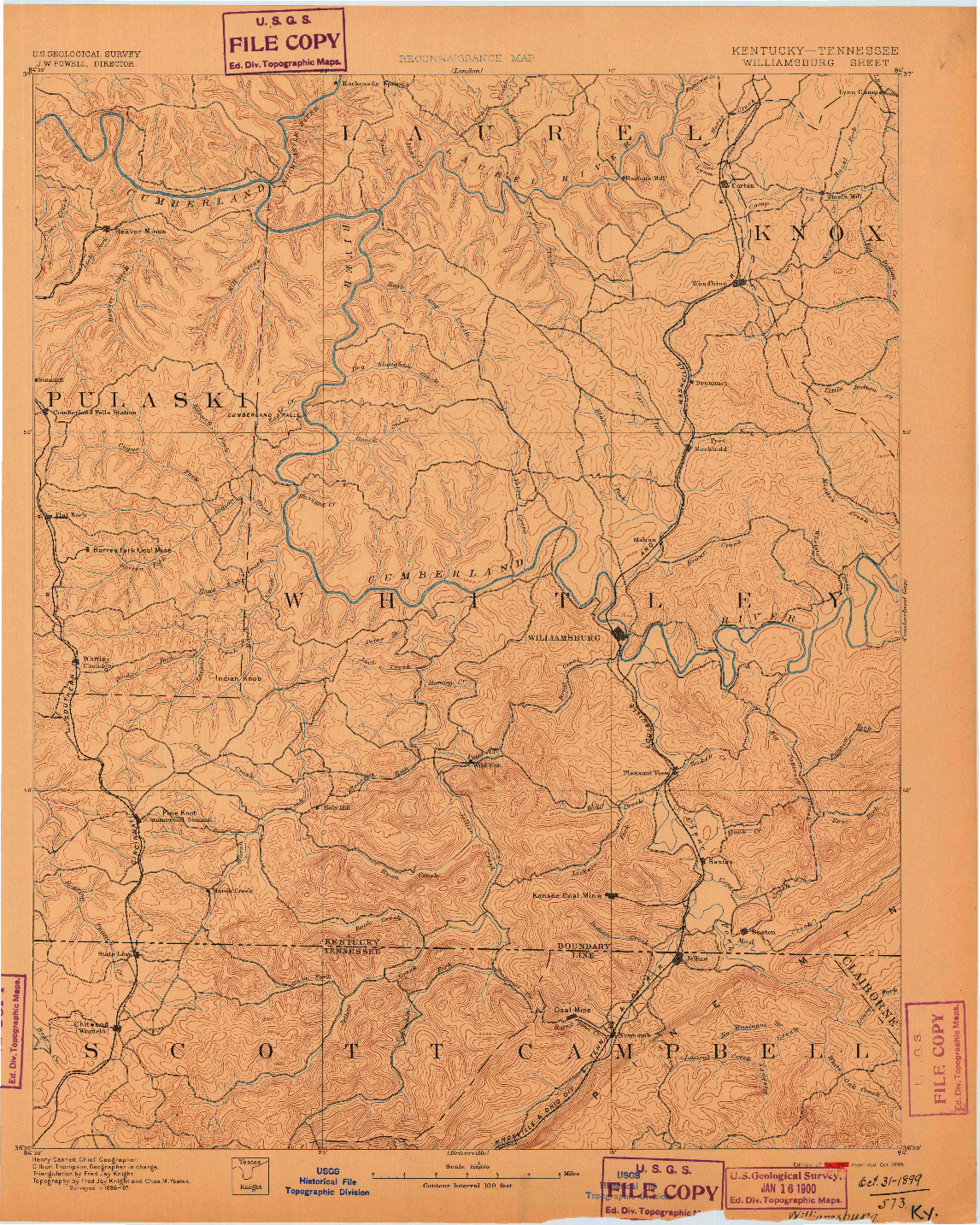 USGS 1:125000-SCALE QUADRANGLE FOR WILLIAMSBURG, KY 1890