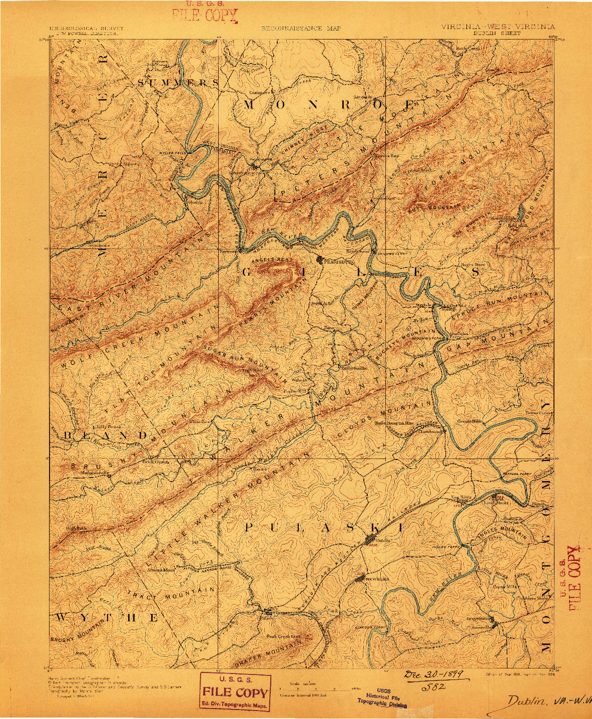 USGS 1:125000-SCALE QUADRANGLE FOR DUBLIN, VA 1891