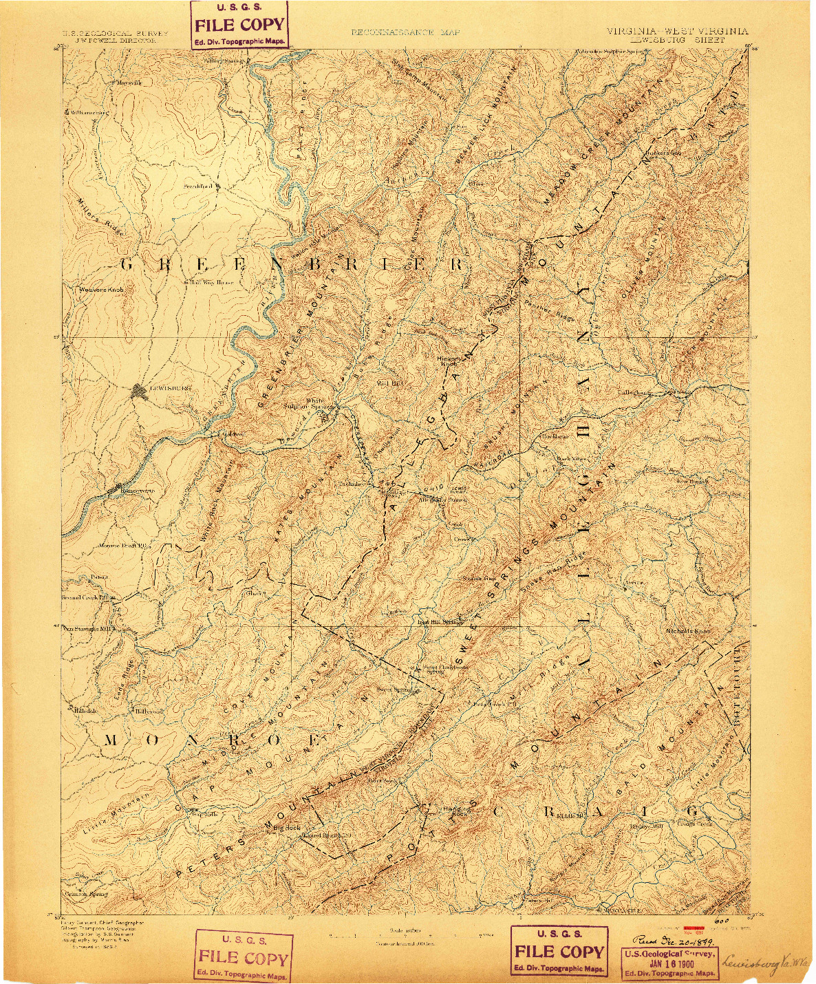 USGS 1:125000-SCALE QUADRANGLE FOR LEWISBURG, VA 1891