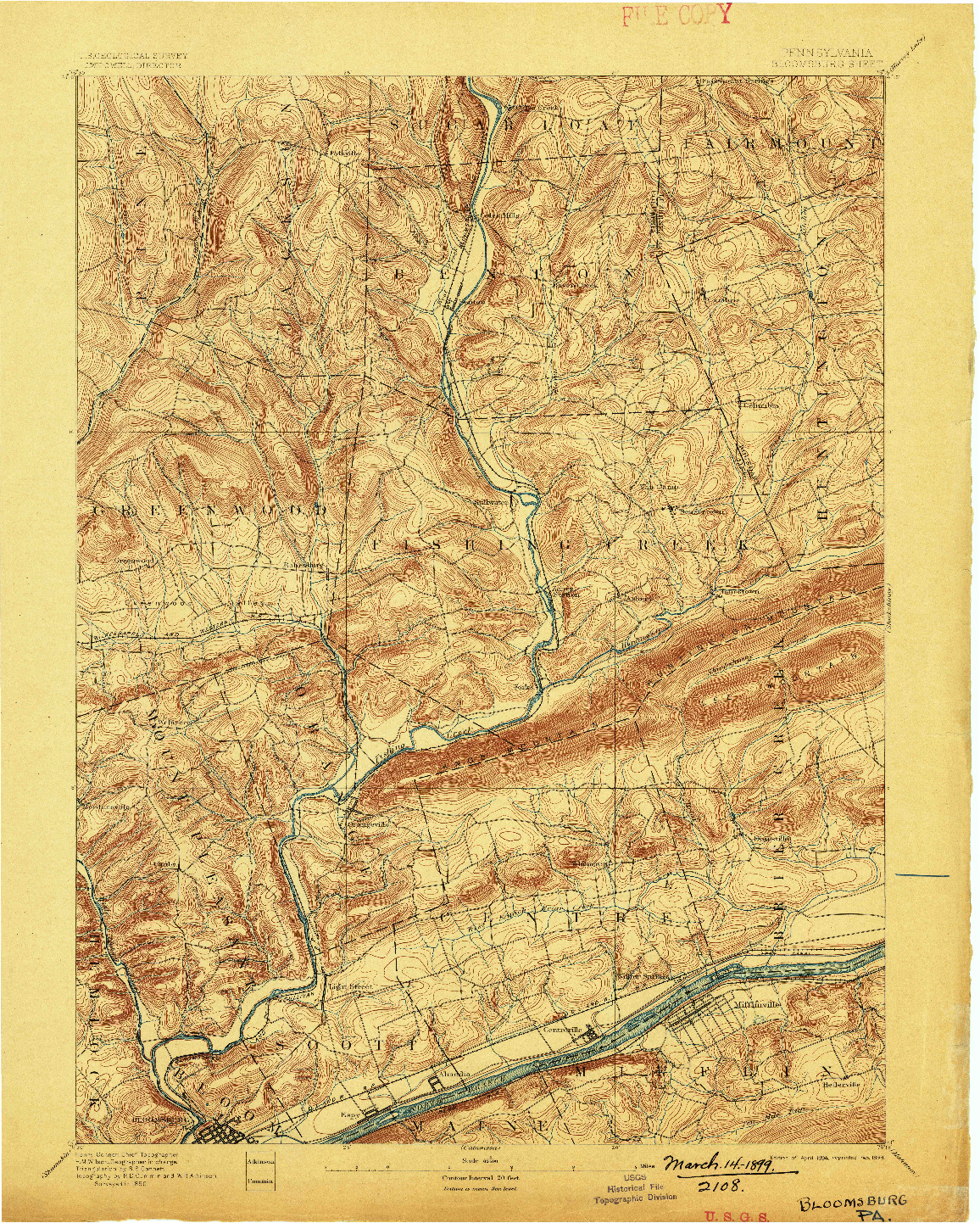 USGS 1:62500-SCALE QUADRANGLE FOR BLOOMSBURG, PA 1894