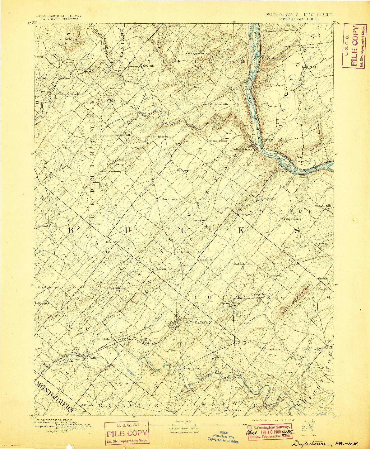 USGS 1:62500-SCALE QUADRANGLE FOR DOYLESTOWN, PA 1891