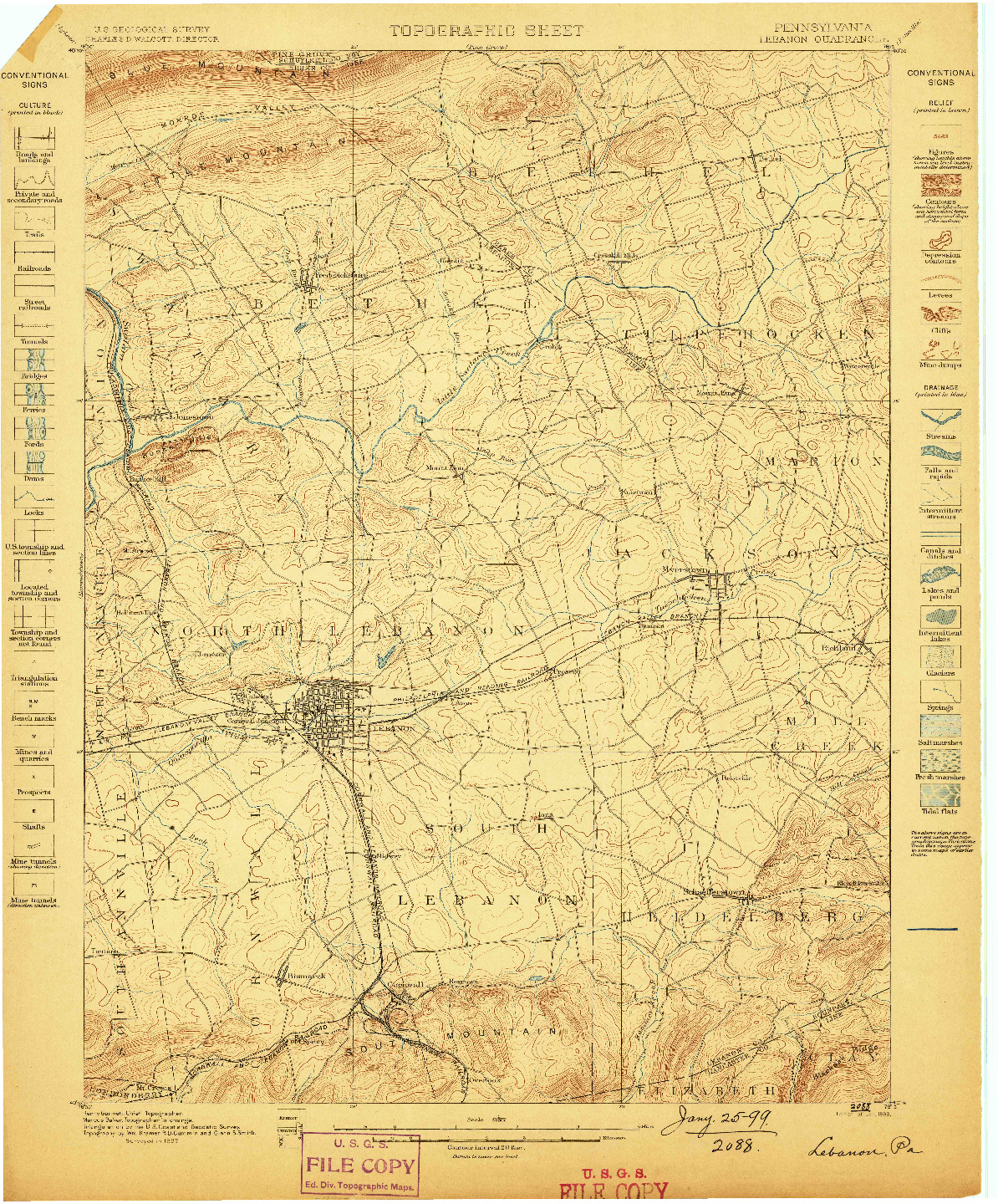 USGS 1:62500-SCALE QUADRANGLE FOR LEBANON, PA 1899