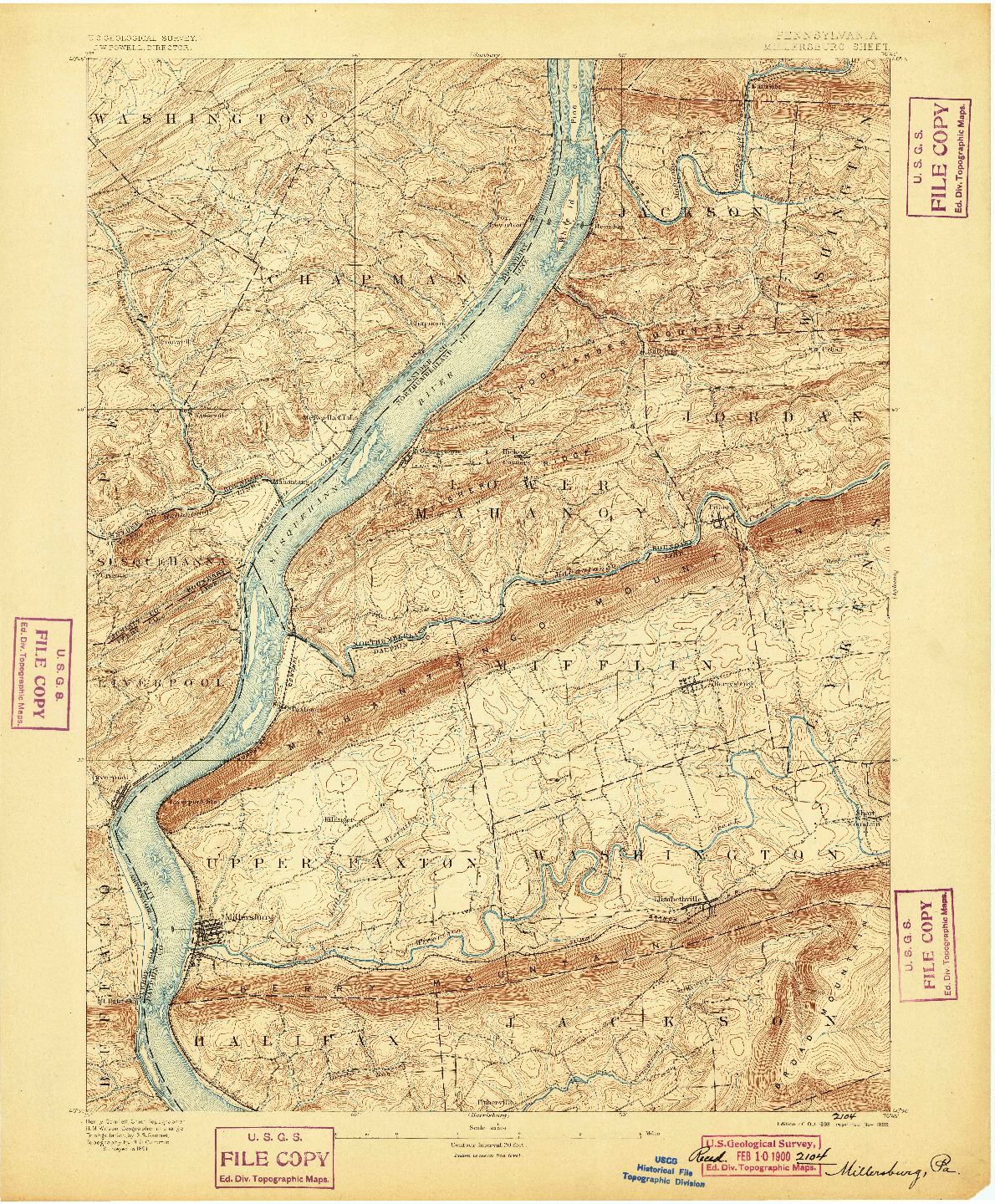 USGS 1:62500-SCALE QUADRANGLE FOR MILLERSBURG, PA 1893