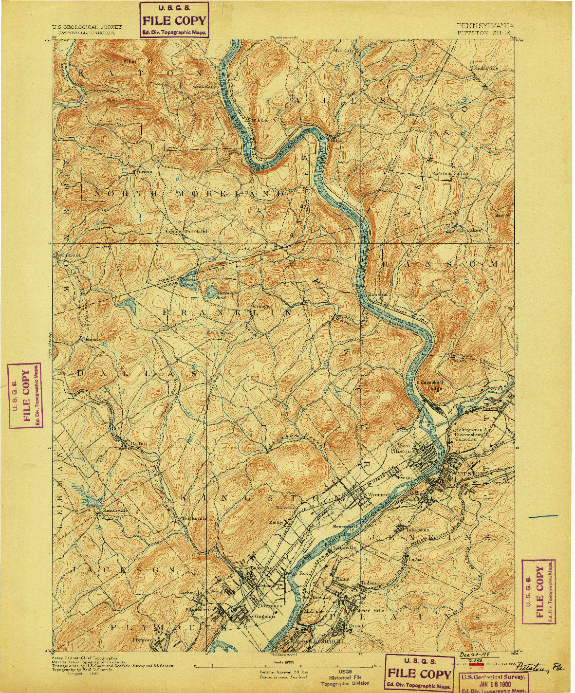 USGS 1:62500-SCALE QUADRANGLE FOR PITTSTON, PA 1893