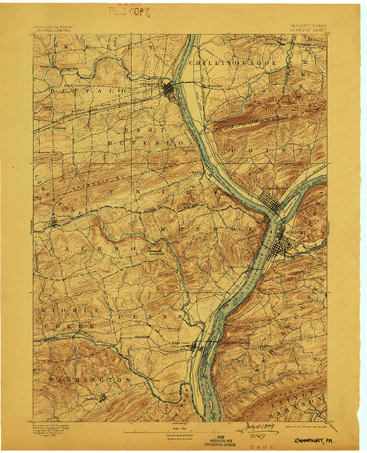 USGS 1:62500-SCALE QUADRANGLE FOR SUNBURY, PA 1893