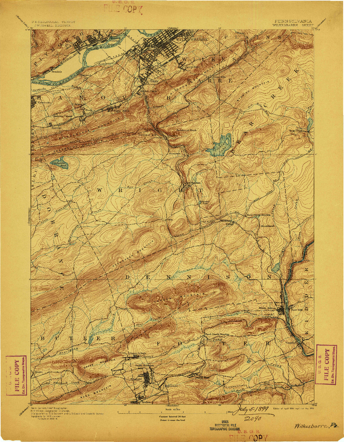 USGS 1:62500-SCALE QUADRANGLE FOR WILKESBARRE, PA 1894