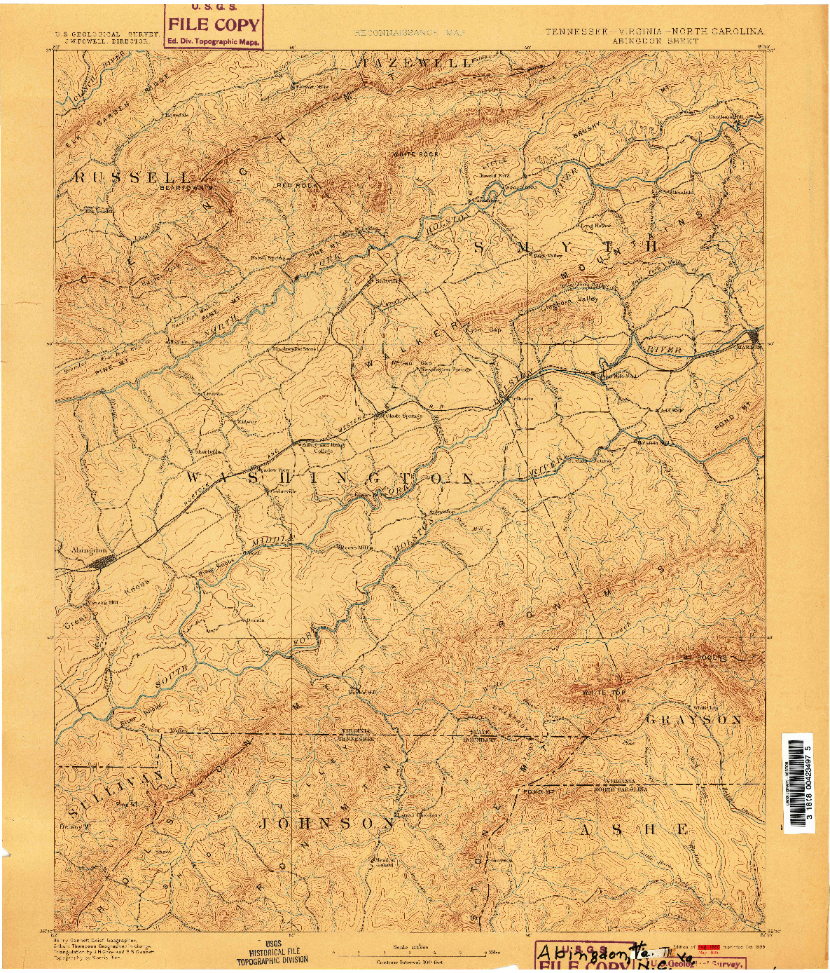 USGS 1:125000-SCALE QUADRANGLE FOR ABINGDON, TN 1894