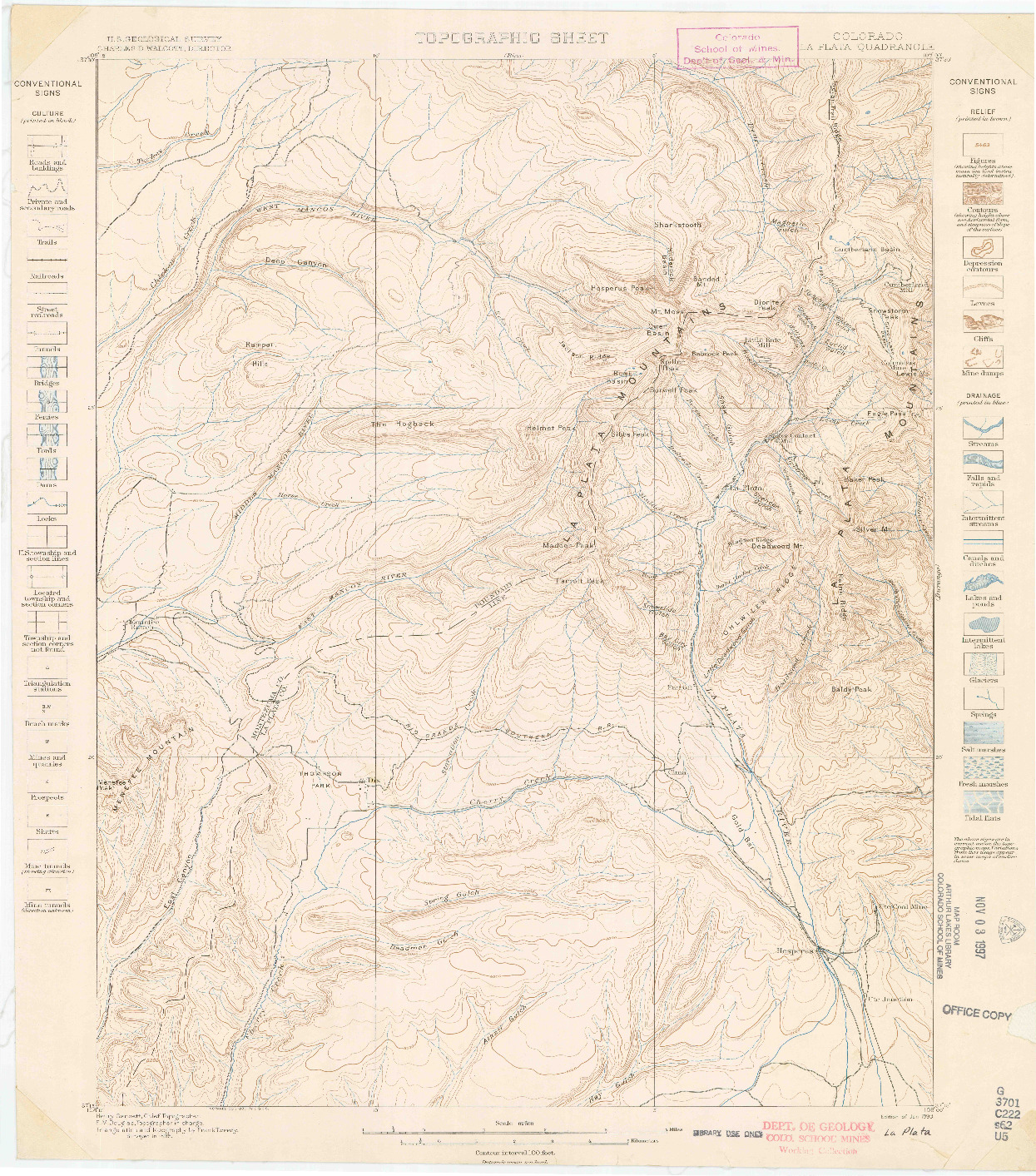 USGS 1:62500-SCALE QUADRANGLE FOR LA PLATA, CO 1899