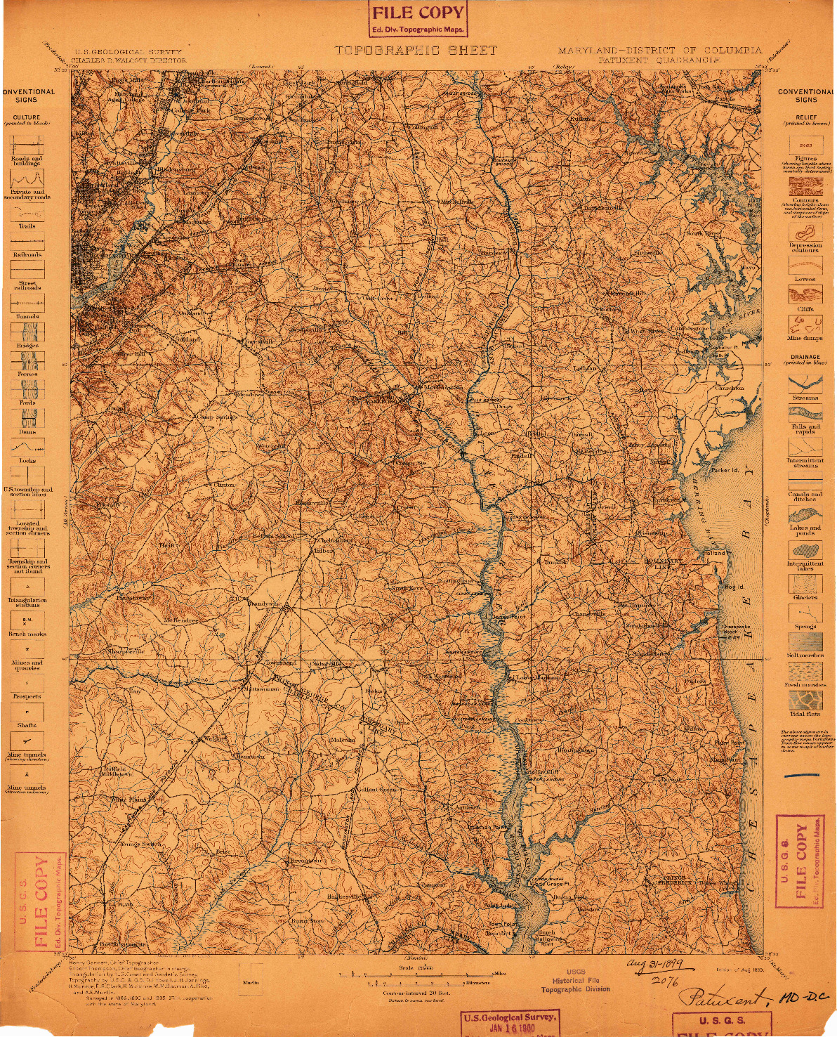USGS 1:125000-SCALE QUADRANGLE FOR PATUXENT, MD 1899