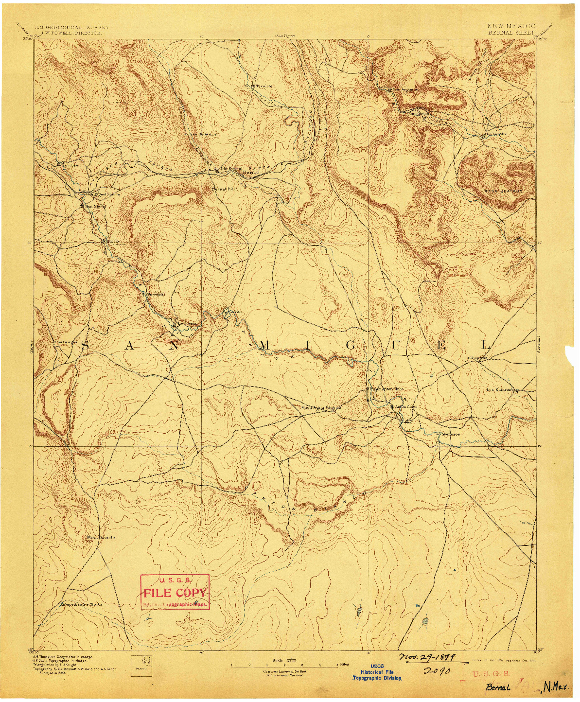 USGS 1:125000-SCALE QUADRANGLE FOR BERNAL, NM 1894