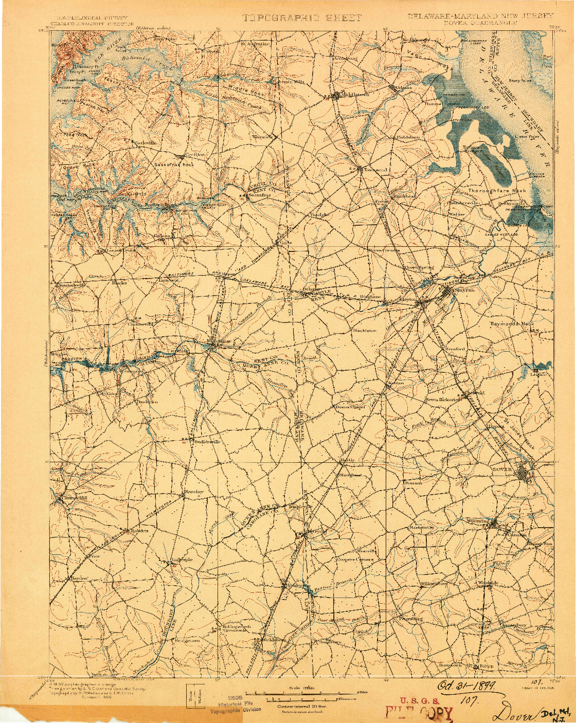 USGS 1:125000-SCALE QUADRANGLE FOR DOVER, DE 1899