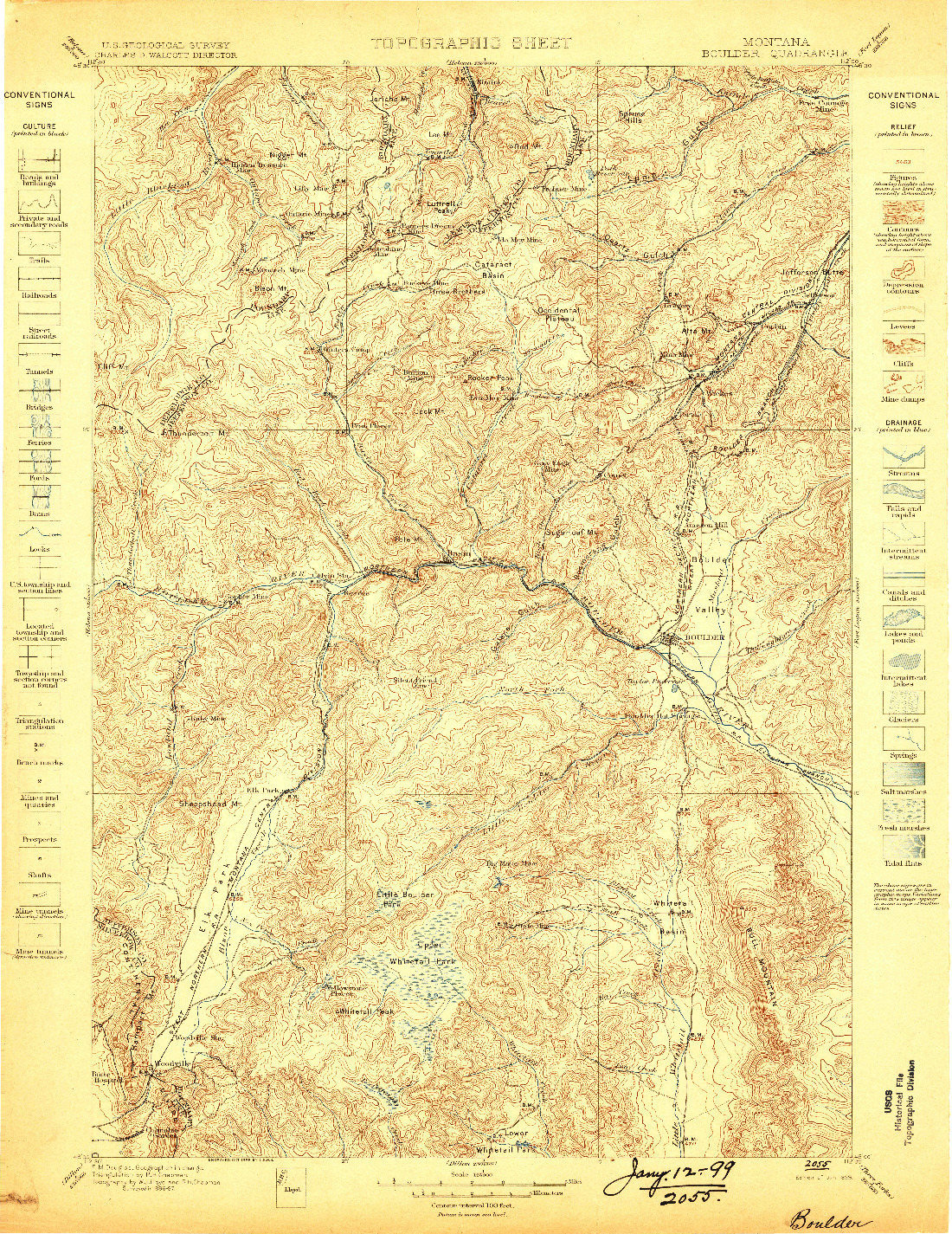 USGS 1:125000-SCALE QUADRANGLE FOR BOULDER, MT 1899