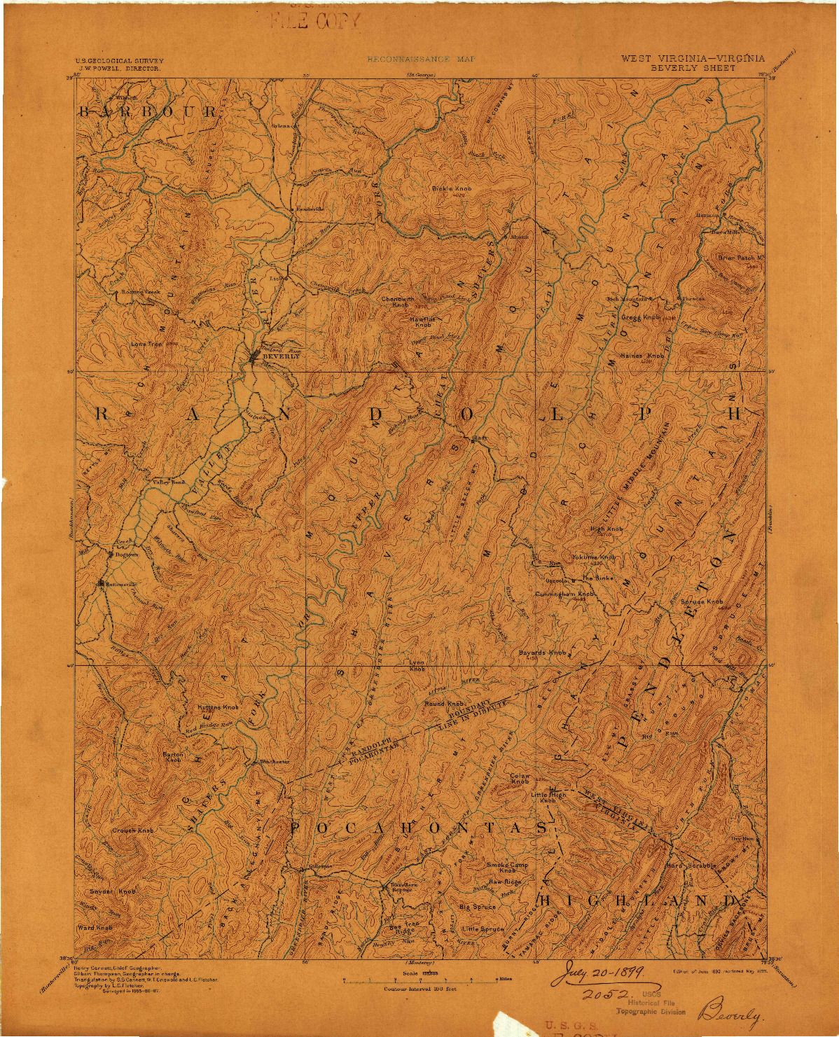 USGS 1:125000-SCALE QUADRANGLE FOR BEVERLY, WV 1892