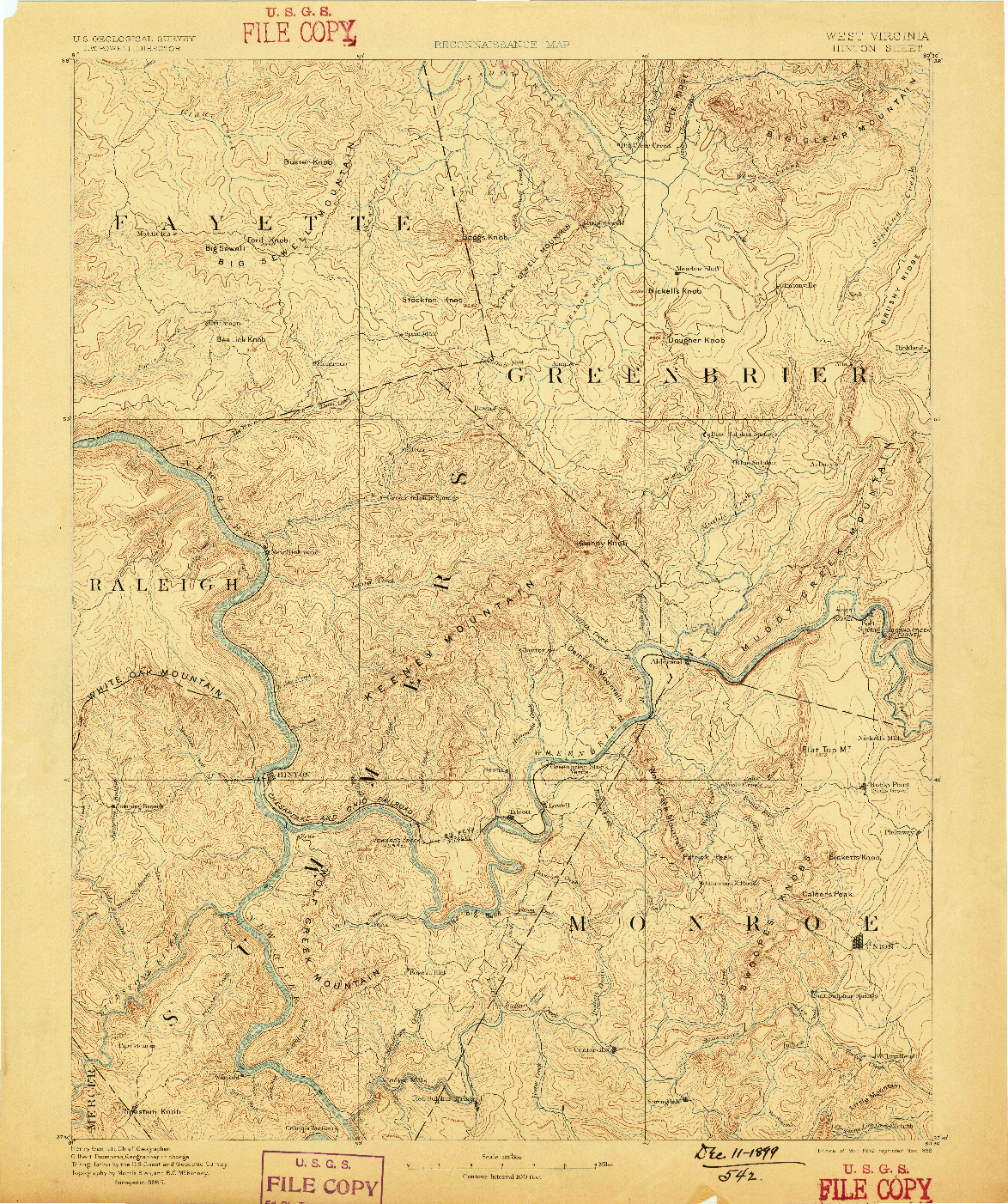 USGS 1:125000-SCALE QUADRANGLE FOR HINTON, WV 1892