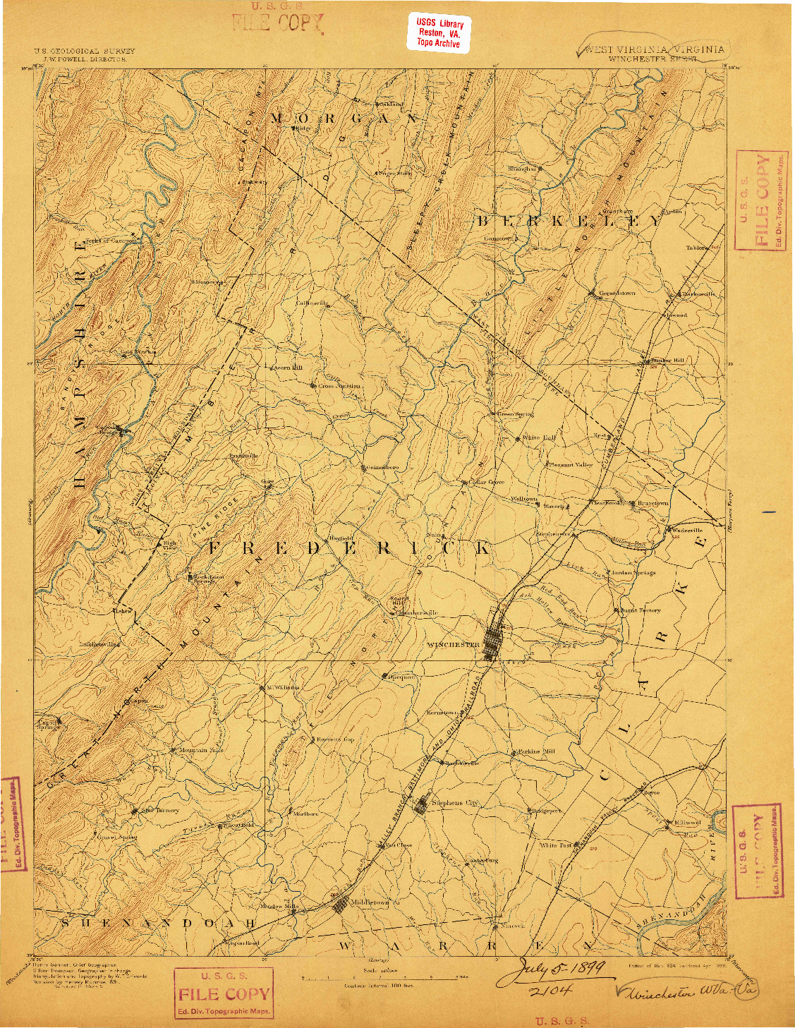 USGS 1:125000-SCALE QUADRANGLE FOR WINCHESTER, WV 1894