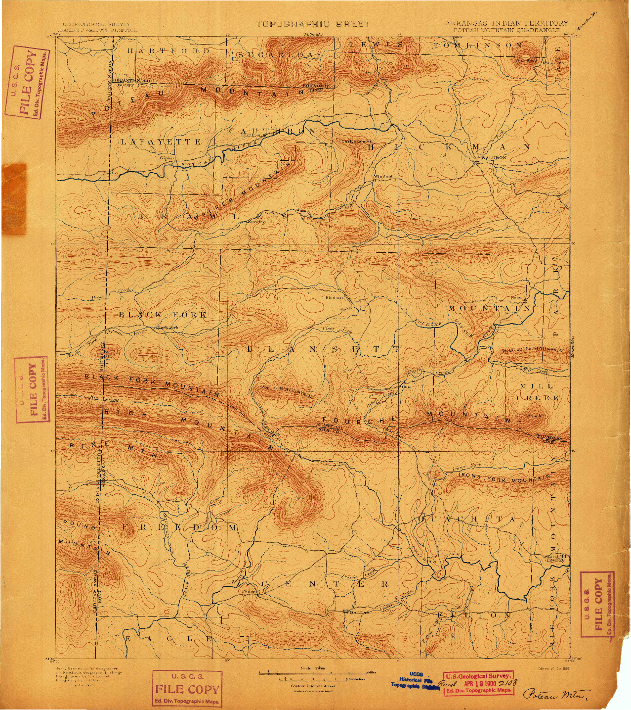 USGS 1:125000-SCALE QUADRANGLE FOR POTEAU MOUNTAIN, AR 1899