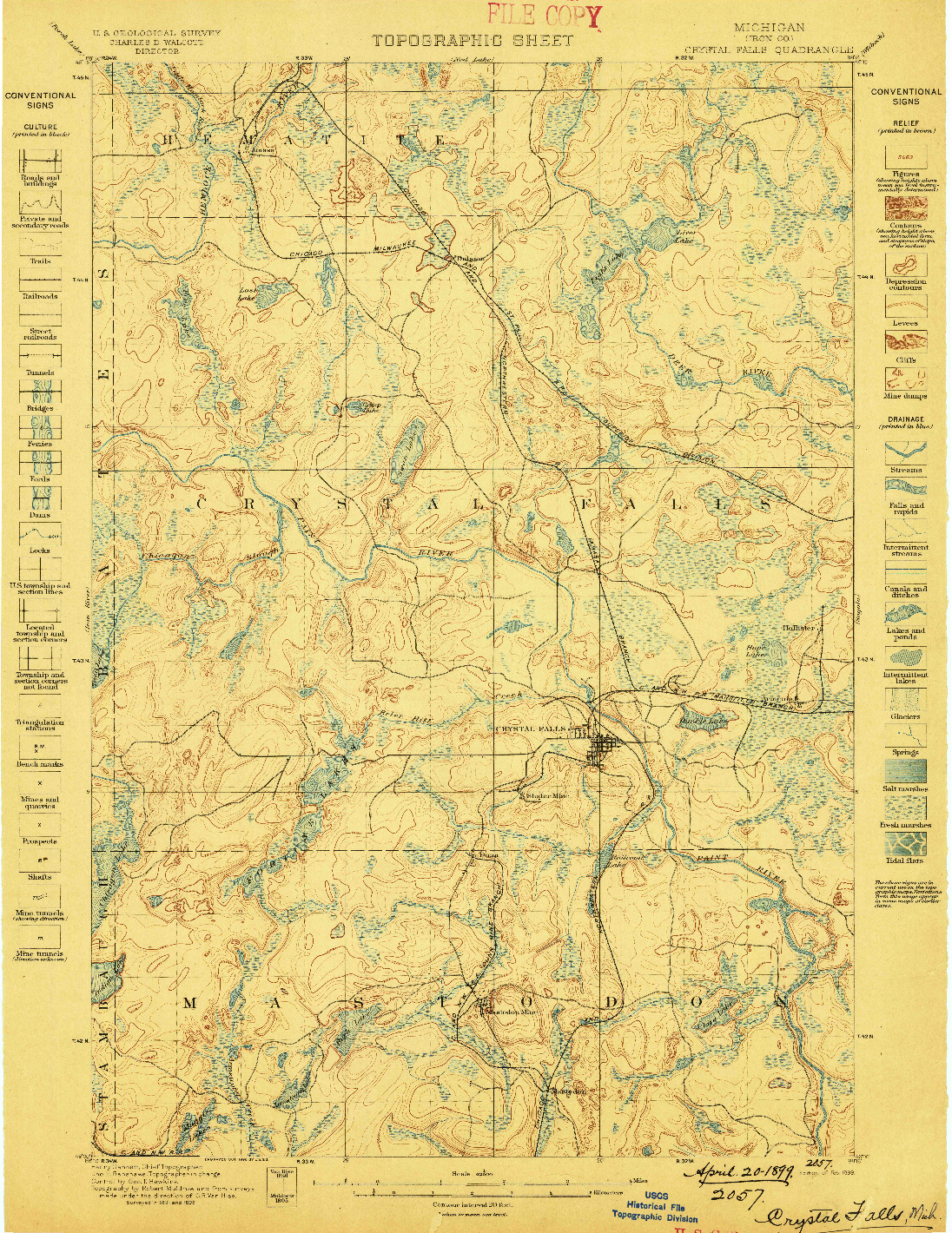 USGS 1:62500-SCALE QUADRANGLE FOR CRYSTAL FALLS, MI 1899