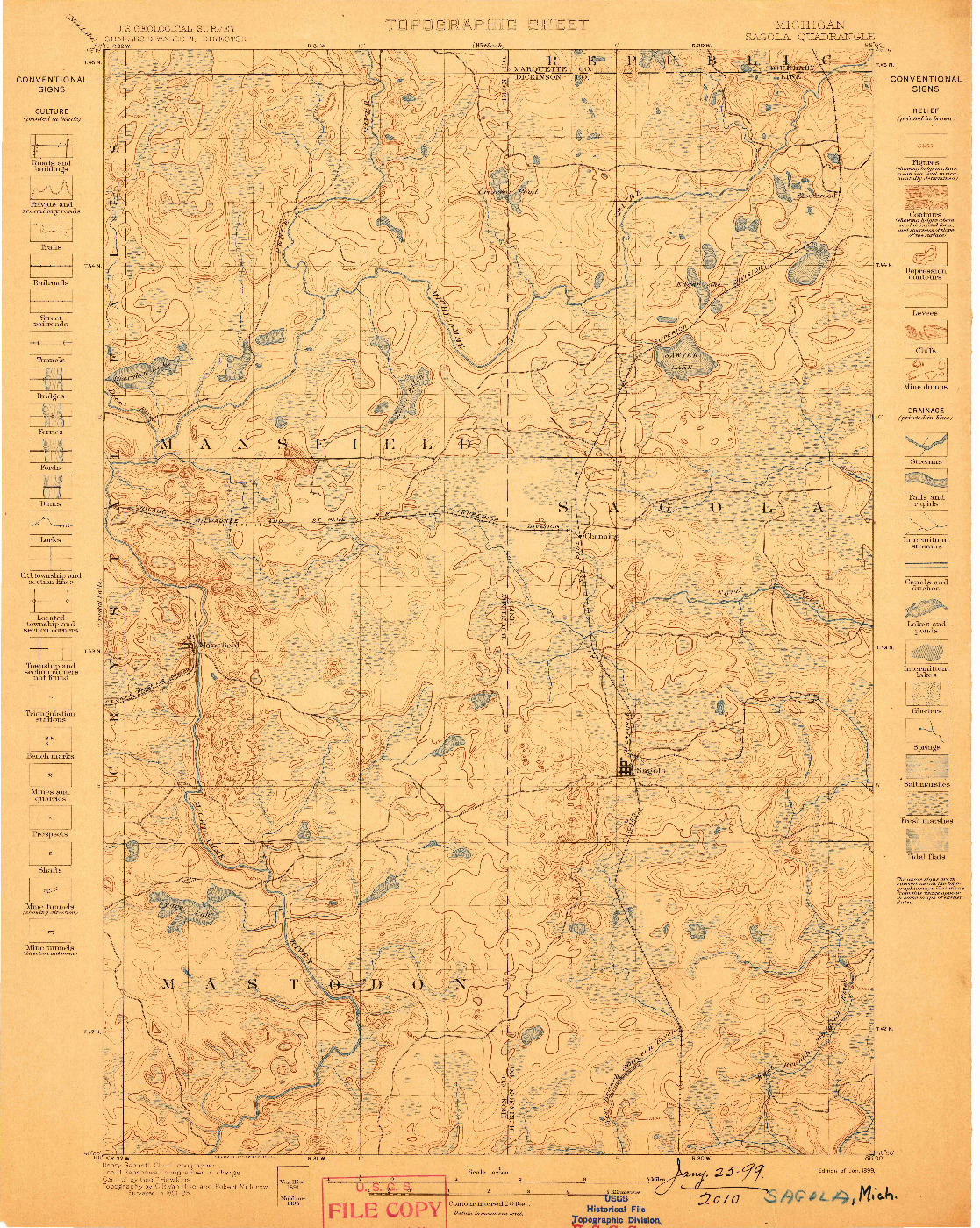 USGS 1:62500-SCALE QUADRANGLE FOR SAGOLA, MI 1899