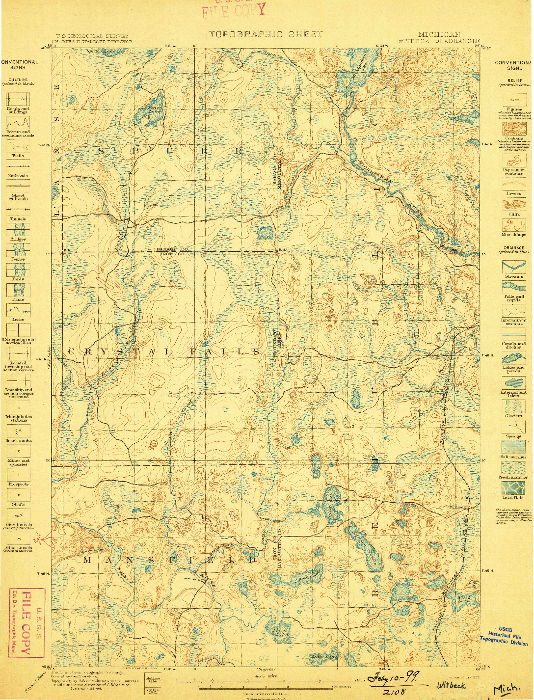 USGS 1:62500-SCALE QUADRANGLE FOR WITBECK, MI 1899